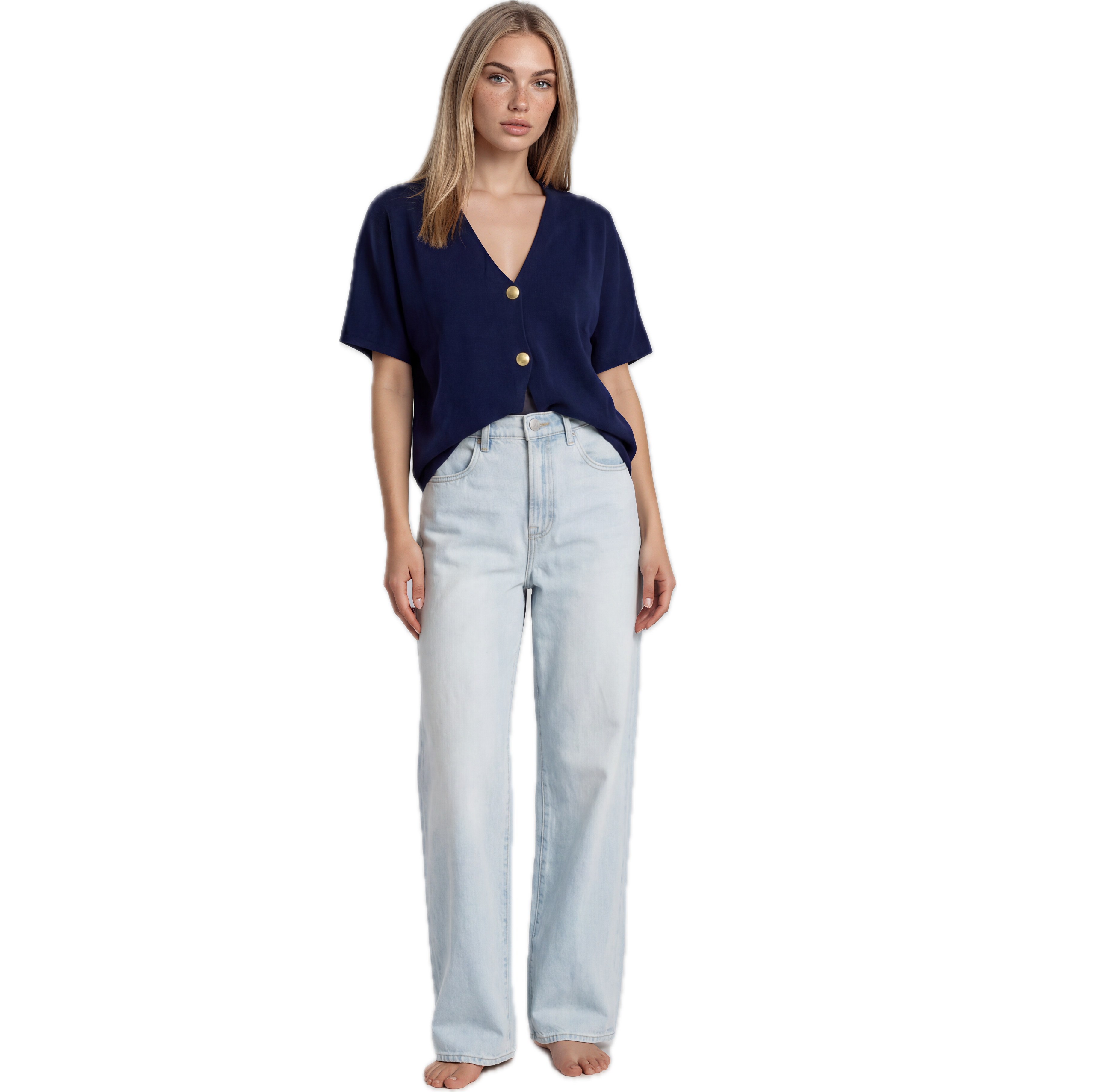 Blusa Riviera Azul Tricot em V Sanaa